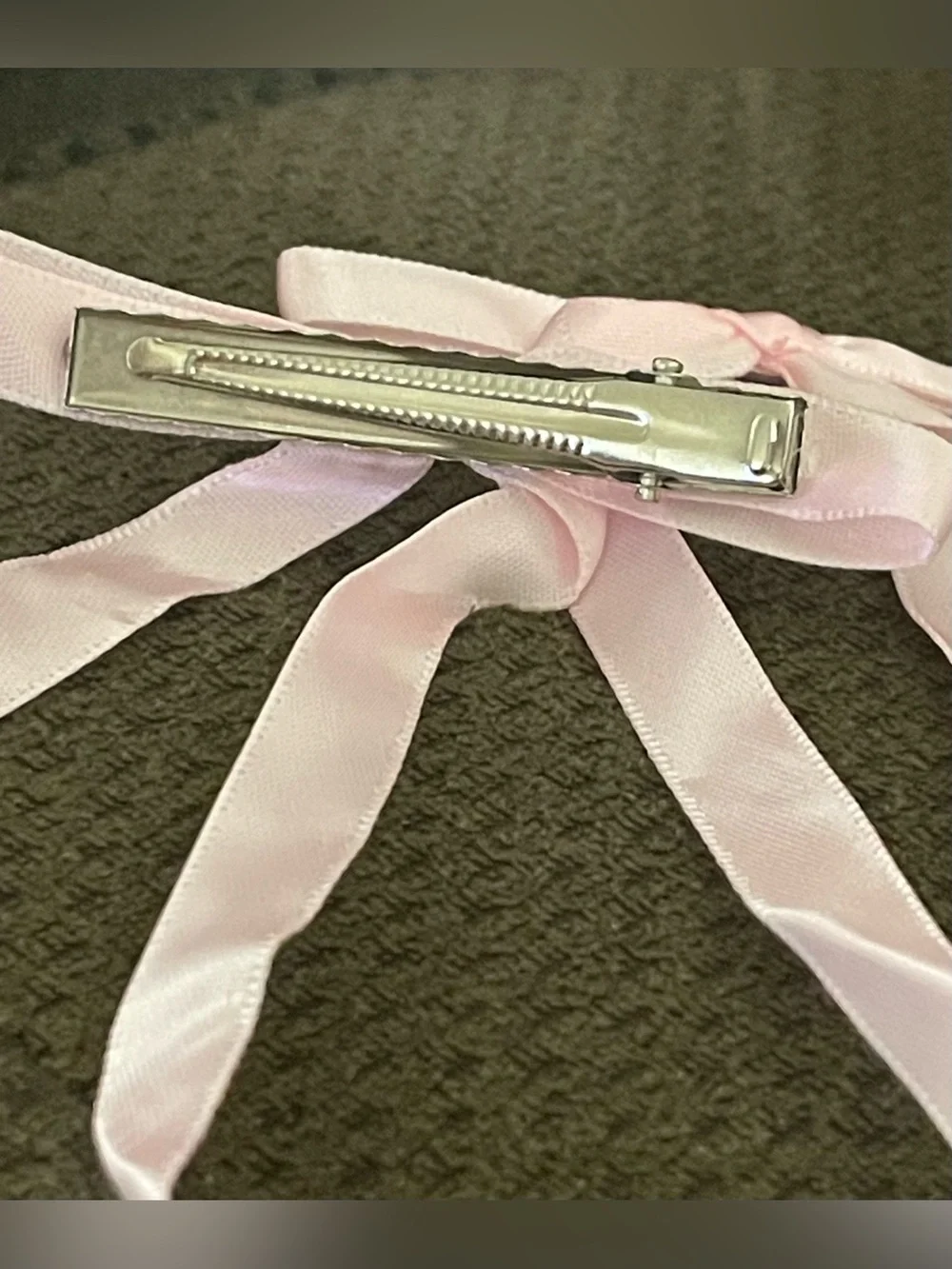 NWOT Coquette Light Pink Satin Ribbon Hair Bow Clips Long Tail Set of 2